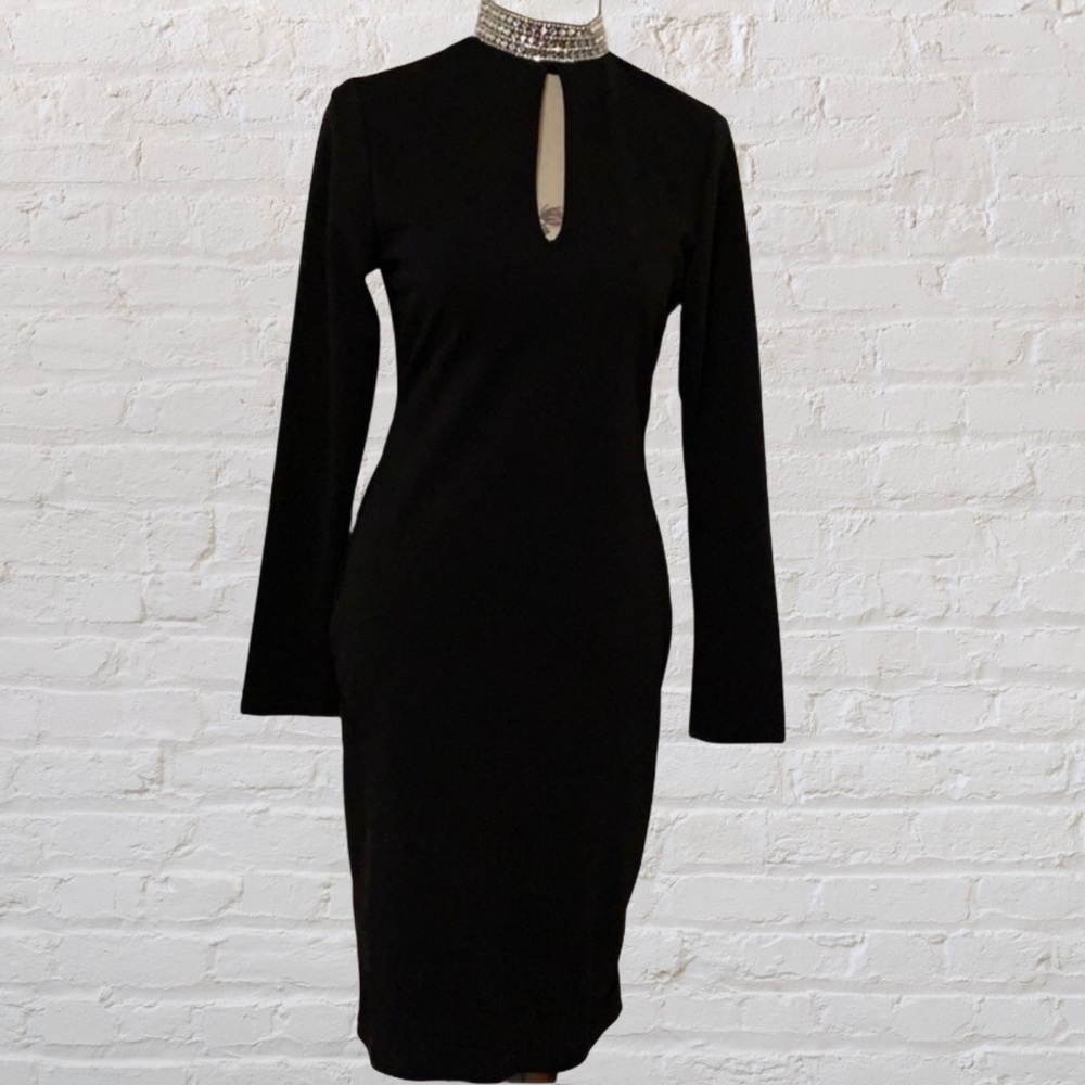 ❌DONATED❌Black Rhinestone Mock Neck Peep Hole Long Sleeve Dress - Picture 4 of 11